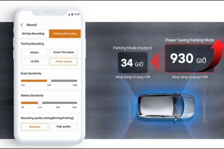 Chế độ giám sát khi đỗ xe (Parking mode) luôn hoạt động kể cả khi xe tắt máy